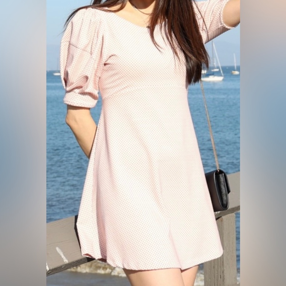 Free People Pink Asymmetrical Sundress with Puff Sleeves